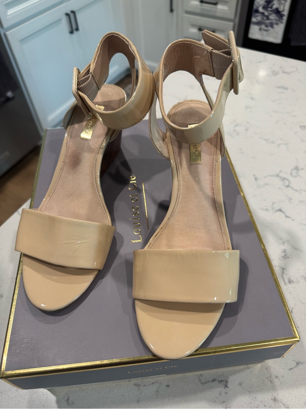 Louise et Cie Punya Wedge Sandals Odessa Nude Patent Leather | 8.5 | excellent